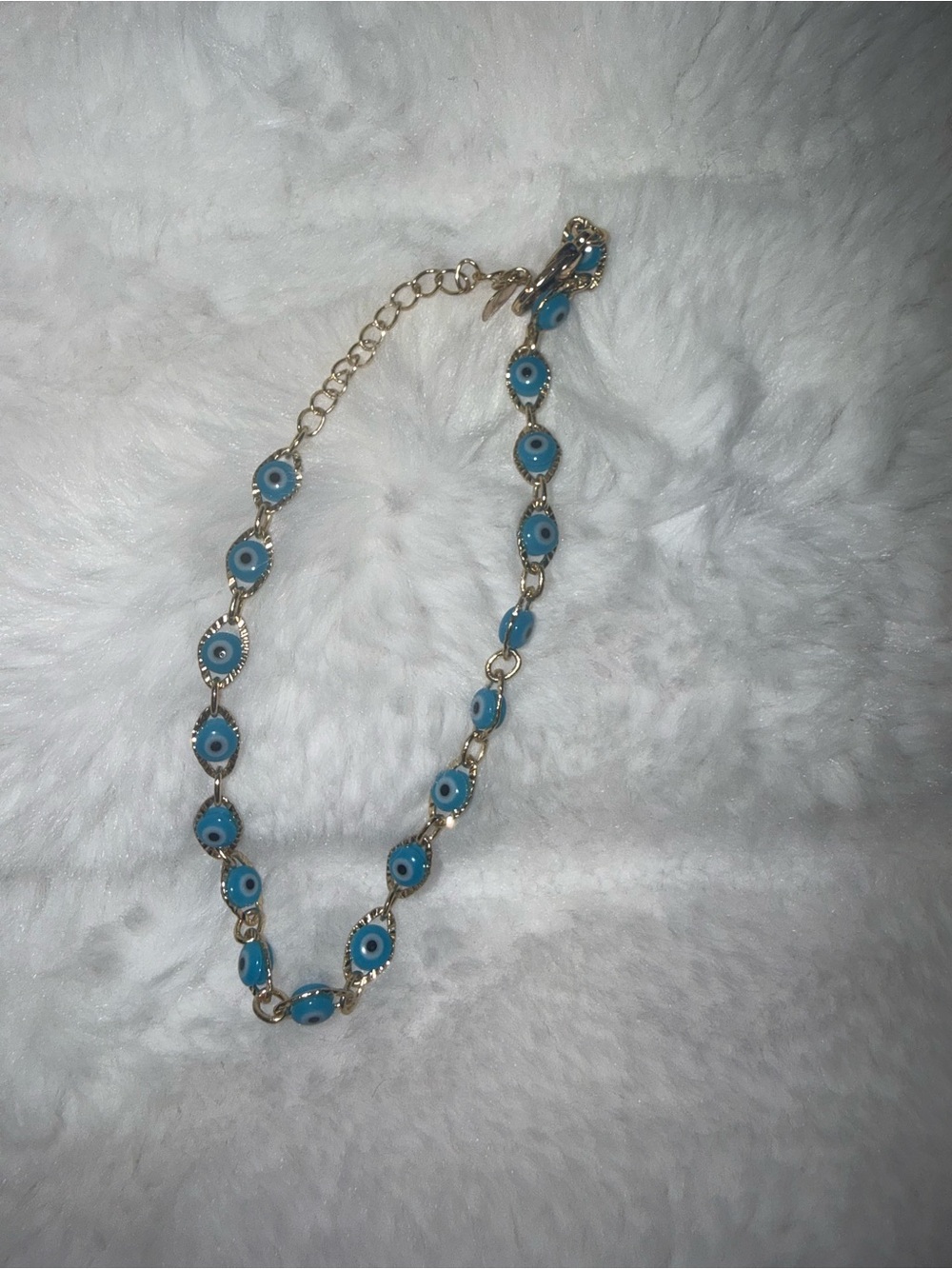 Evil Eye Blue Bead Anklet – Unbranded Gold-Tone Chain